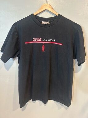 Coca Cola Black Tee with Red Las Vegas Graphic Made USA 100% Cotton
